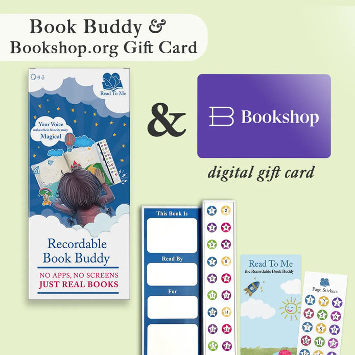 Book Buddy + Gift Card set featuring recordable books and audiobooks, includes stickers and a digital gift card for booksh...